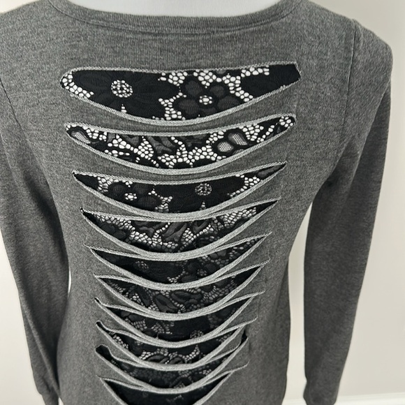 P.S. Kate Grey Sweater with Lace Detail - Picture 5 of 6